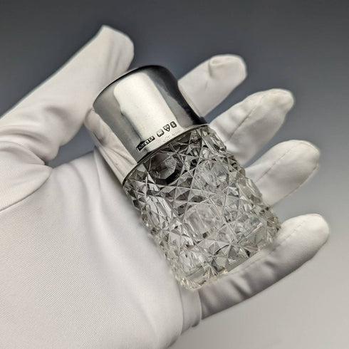 1905年 英国アンティーク カットグラス製 香水瓶 純銀蓋 S Blankensee